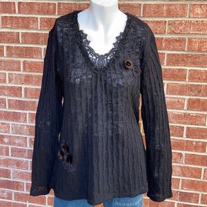 Panitti Black Fancy Knit/Lace Romantic Sweater